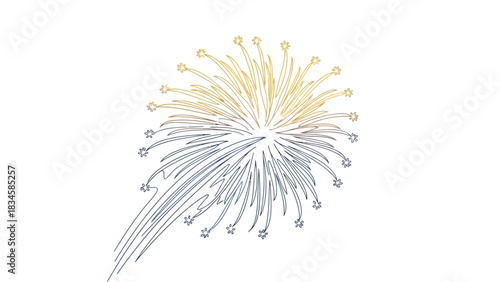 Stylized firework explosion illustration with gold and blue on white background design for events