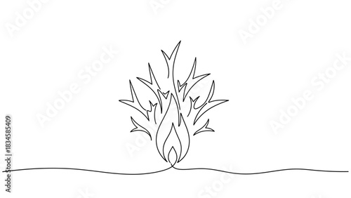 Minimalist line drawing of abstract fire flame design with elegant simplicity