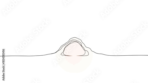 Minimalistic mountain line drawing in black ink on pristine white background, evoking simplicity