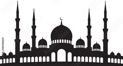 Silhouette of a mosque with domes and minarets Islamic architecture
