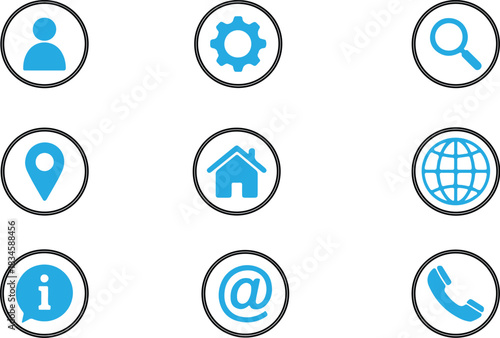 set of blue icons,icons o f setting,icons of call 