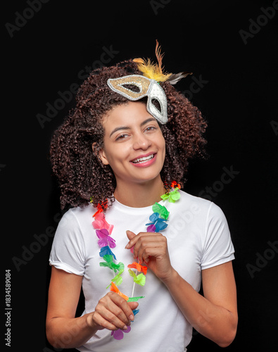 Carnival spirit: Latina woman with feathers and colors