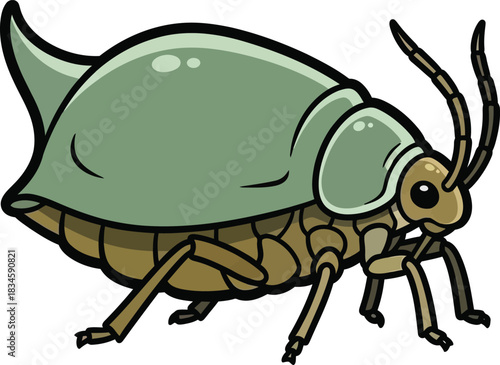Green beetle insect vector illustration horned bug cartoon art entomology graphic isolated on transparent background, Vector