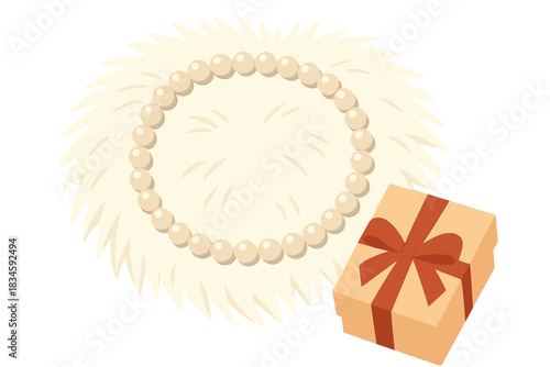 Banner design showcasing winter holiday jewelry fashion, featuring a pearl necklace against a fur backdrop, embodying a glamorous style as a chic gift for luxury jewelry brand shoppers