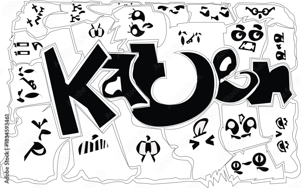 Obraz premium Bold Graffiti Art Depicting the Name Kaden in Striking Black and White.