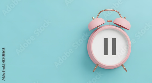 Alarm clock with pause sign, take a break, menopause concept, hormone replacement therapy