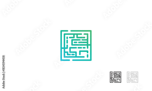 Abstract Maze Pattern Icon with Gradient Green Lines.