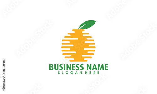 Abstract Orange Fruit Logo with Leaf and Horizontal Lines.