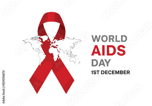 Global AIDS awareness symbol featuring a red ribbon over a world map for an international health observance event