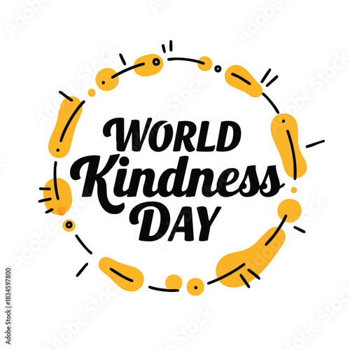 World Kindness Day graphic illustration within a decorative abstract frame on a clean white background for global awareness promotion