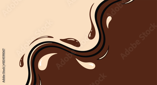 Dynamic abstract chocolate and cream liquid waves flowing across a contrasting beige background forming a smooth visual design element