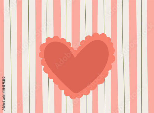 Scalloped Heart on Wavy Stripes Background