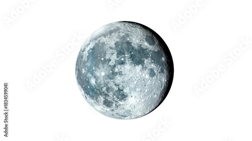 Full moon against a transparent background with detailed surface texture  