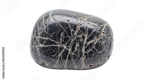 Black stone with white veins isolated on transparent background  