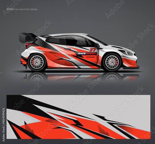 Car Wrap livery design with printable file and car mock up include, in vector file ready print.