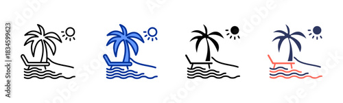 Beach icon set multiple style collection