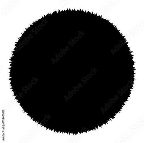 Black fluffy fur ball vector shape with rough fuzzy edges and grunge texture