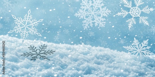 white snowflakes on blue winter background