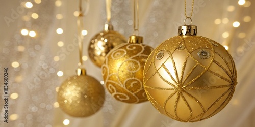 golden christmas ornaments on sparkling background