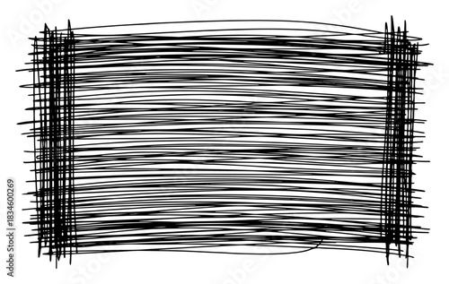 Messy hand drawn scribble rectangular frame background with chaotic black lines texture