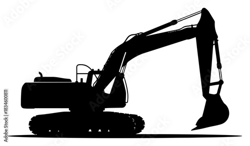 Heavy Construction Excavator Silhouette Vector Illustration Isolated On White Background Industrial Machinery Icon