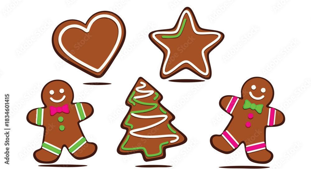 Fototapeta premium Festive gingerbread cookies isolated on a white background as a cheerful vector graphic illustration