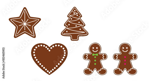 Assortment of gingerbread cookies on a simple white backdrop for festive culinary vector illustration perfect for seasonal designs
