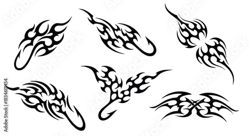 Intricate tribal tattoo art designs collection on a crisp white backdrop for diverse creative graphic applications