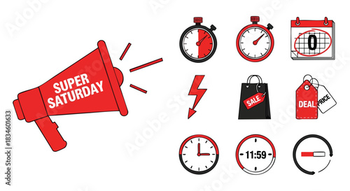 Promotional sale event icons on white background for marketing and advertising design