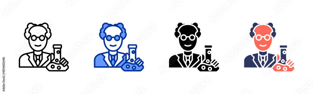 Naklejka premium Scientist icon set multiple style collection