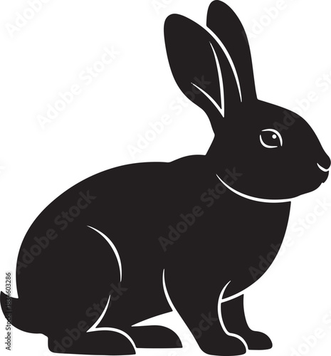 Black rabbit side profile silhouette illustration with whiskers