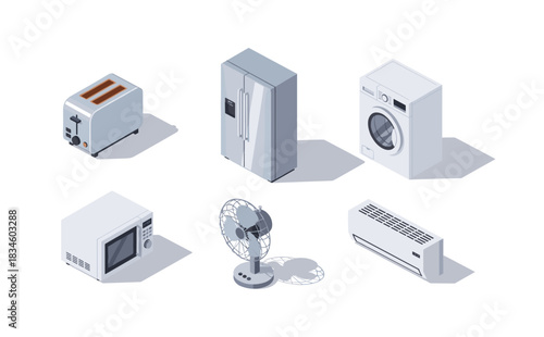 Modern isometric home appliances on white background