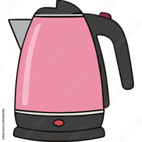 A Vibrant Pink Electric Kettle with a Black Handle and Silver Accents on a Transparent Background Perfect for Kitchen Use