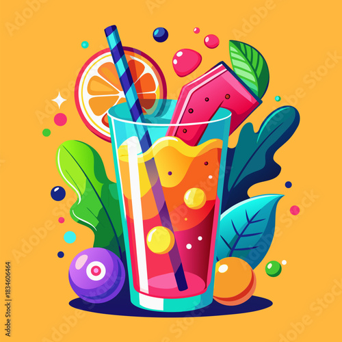 Refreshing Summer Drink with Fresh Fruit and Ice Splash