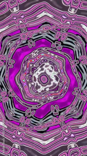 Tunnel video loop creates motion background with colorful patterns and fluid movement over time for screensaver use
