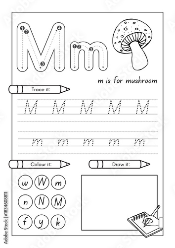 Alphabet writing practice sheets for kindergarten children