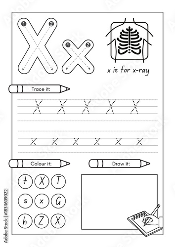 Alphabet writing practice sheets for kindergarten children