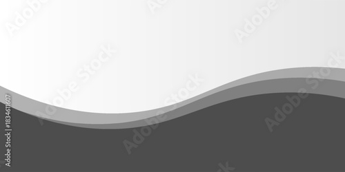 Minimalist black and gray wave vector design with smooth flowing curves at the bottom, transitioning into a clean white background. Ideal for banners, footers, or modern layouts. vector