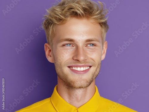 Smiling young man with blon...