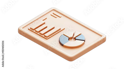 3D Isometric Chart and Graph Report on Transparent Background with Soft Lighting and Light Peach Color Palette