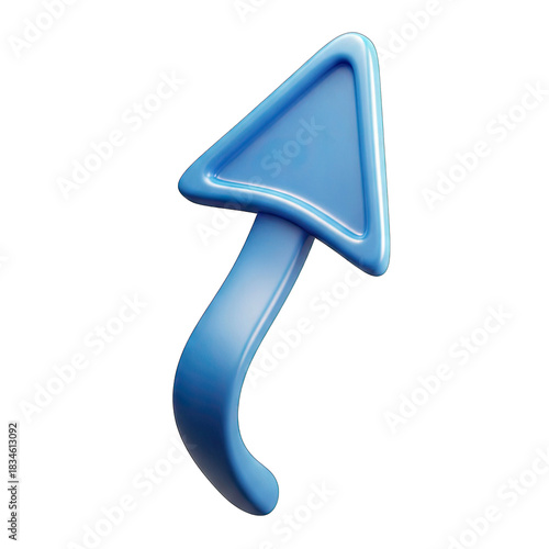 A Glossy Blue 3D Arrow Curving Upward Against a Transparent Background Symbolizing Growth and Progress