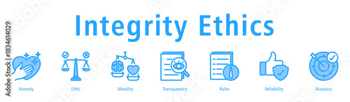 Integrity ethics icon vector concept with honesty, strong ethics, morality, transparency, rules, and reliable values for professional conduct.