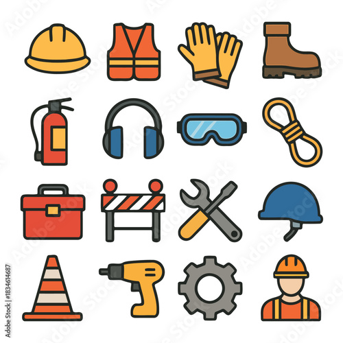Safety Gear Essentials: An illustrative array of construction safety equipment, ensuring workplace protection.