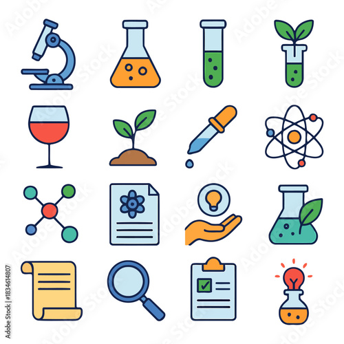Science Icons: A collection of vibrant science-related icons, each symbolizing key elements of scientific discovery and experimentation, ready to illuminate the world of innovation.