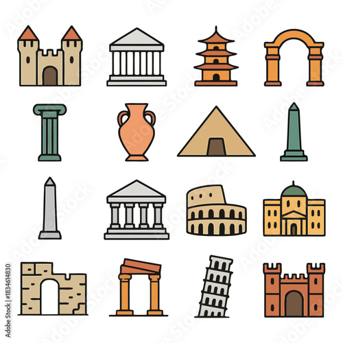 Iconic Architecture Collection: A vibrant assortment of architectural icons, each a miniature masterpiece representing diverse historical styles and structural marvels from around the world.