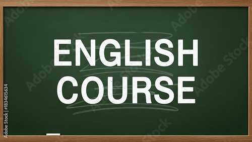 The words english course are standing on a blackboard. High quality
