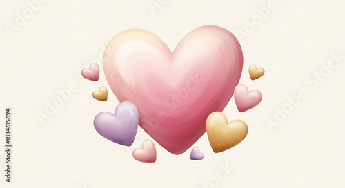 Soft Pastel Heart Illustration with Colorful Mini Hearts