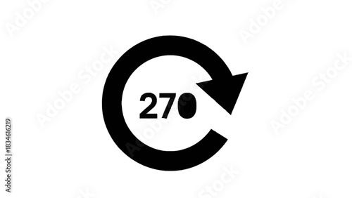 Vector illustration of black icon representing a 270 degree clockwise rotation arrow isolated on transparent background