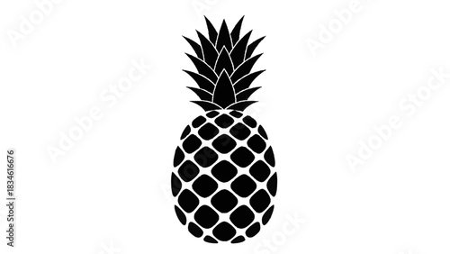 Vector illustration of black and white silhouette icon of a whole pineapple isolated on transparent background