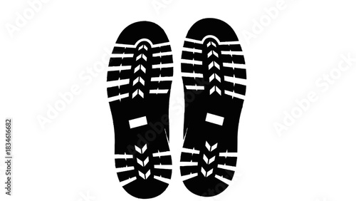 Vector illustration of black boot footprint sole pattern isolated on transparent background